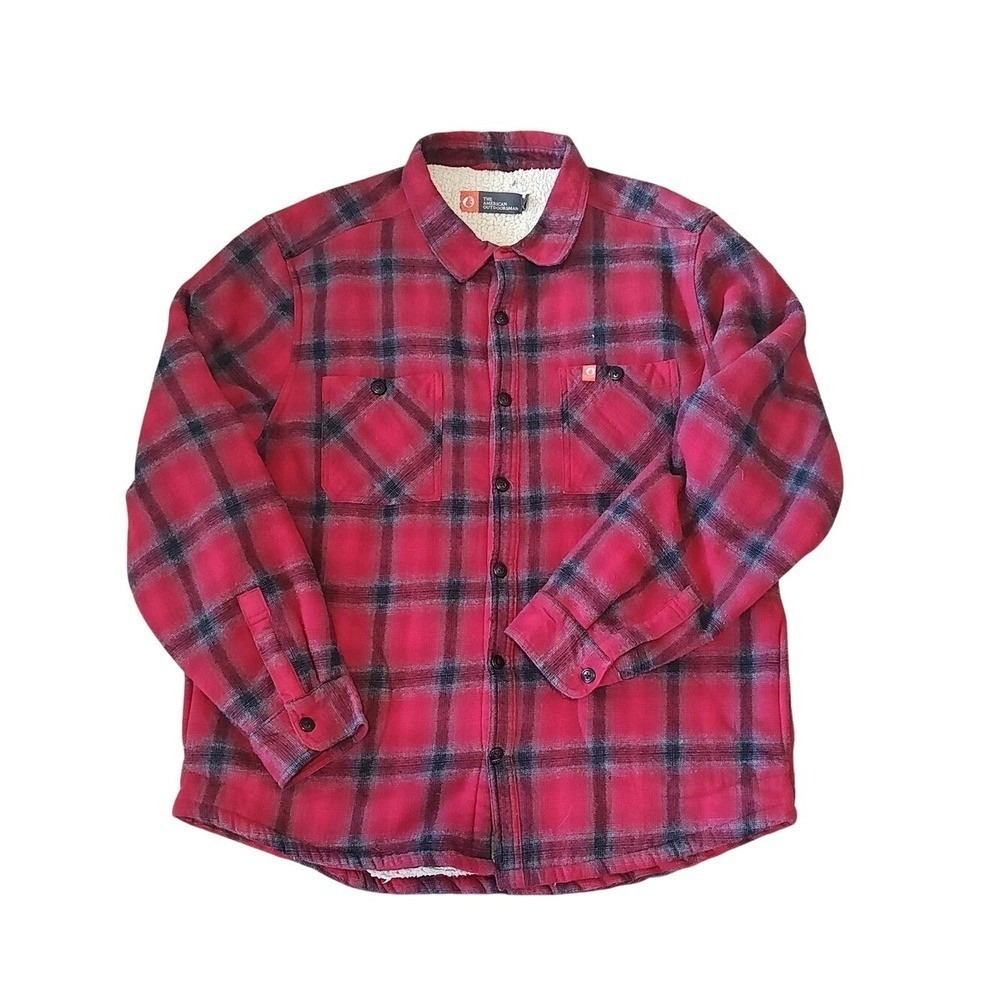 The American Outdoorsman Plaid Sherpa Flannel Shirt Jacket XL Red Used Gorpcore